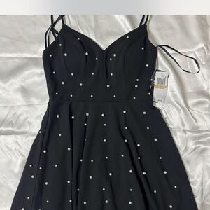 City Studio Black Dress with Pearl Details